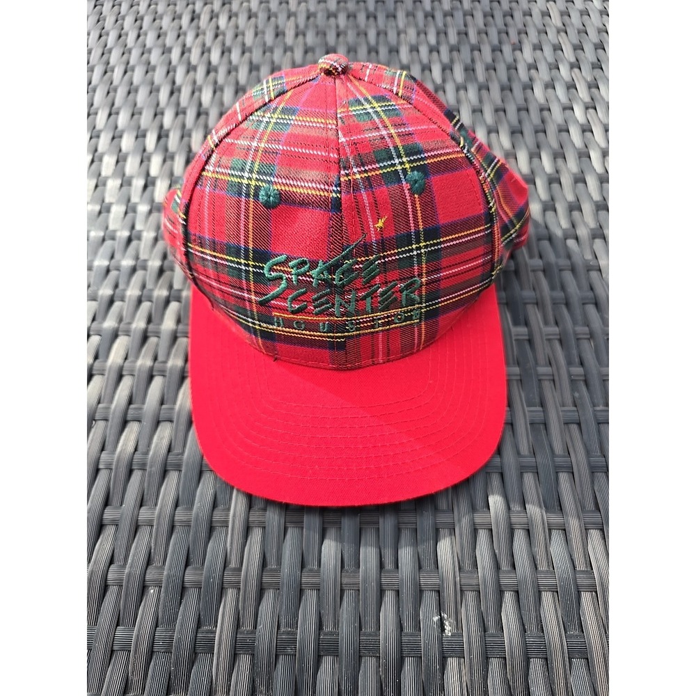 NASA Houston Space Trader Center Vintage Trucker Hat Snapback RARE plaid design
